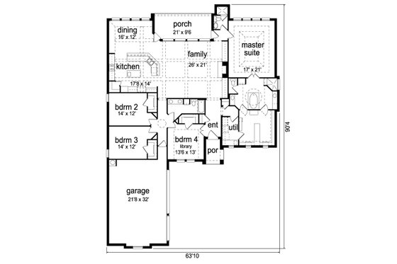 Floor Plan - Main Floor for European House Plan #84-635 - 4 bed, 2 bath