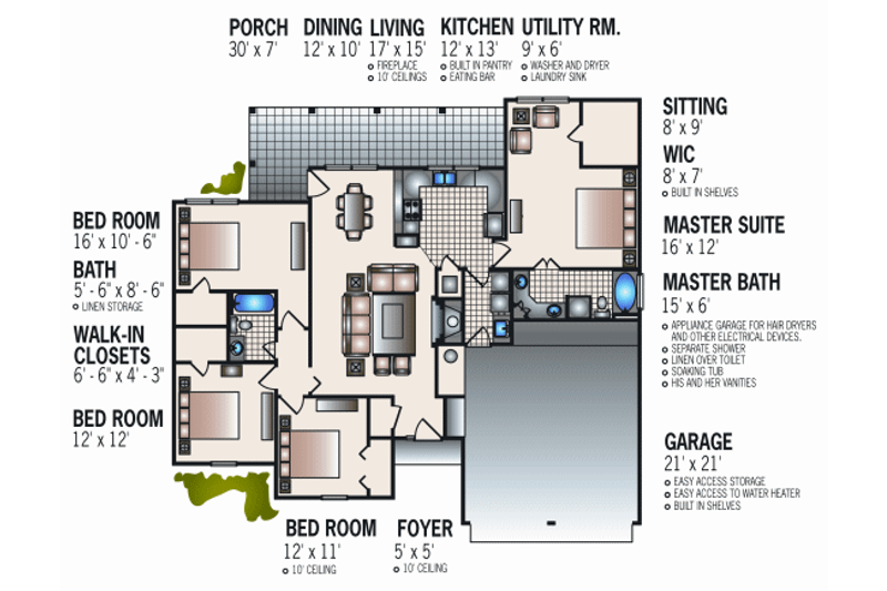 Dream House Plan - Floor Plan - Main Floor for European House Plan #45-337 - 4 bed, 2 bath