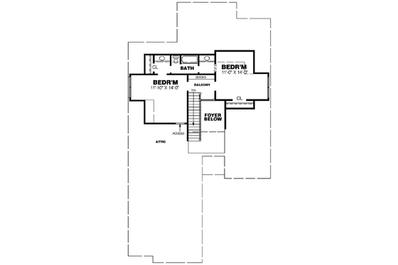 Floor Plan - Upper Floor for Southern House Plan #34-186 - 3 bed, 2 bath