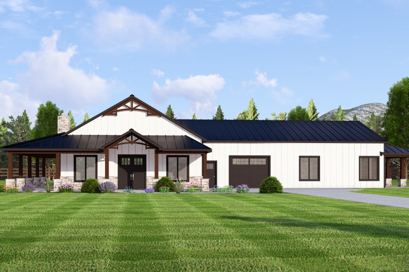 House Blueprint - Barndominium Exterior - Front Elevation Plan #1064-309