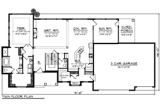 Floor Plan - Main Floor for Craftsman House Plan #70-1286 - 3 bed, 2.5 bath