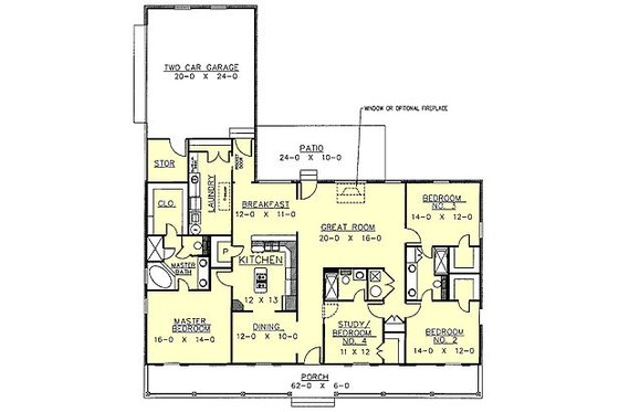 Floor Plan - Main Floor for Southern House Plan #44-107 - 4 bed, 3 bath