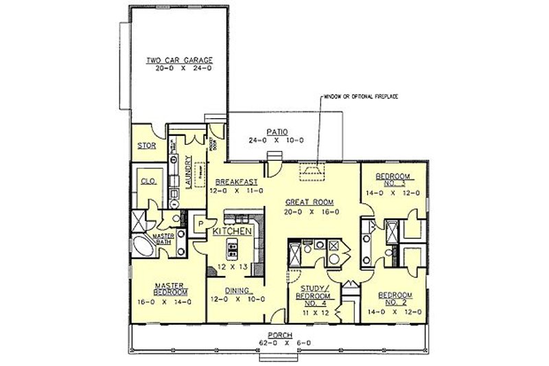Dream House Plan - Floor Plan - Main Floor for Southern House Plan #44-107 - 4 bed, 3 bath