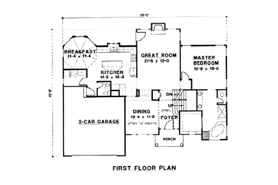 Floor Plan - Main Floor for Traditional House Plan #67-101 - 3 bed, 2.5 bath