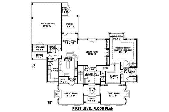 Floor Plan - Main Floor for European House Plan #81-1309 - 4 bed, 3.5 bath