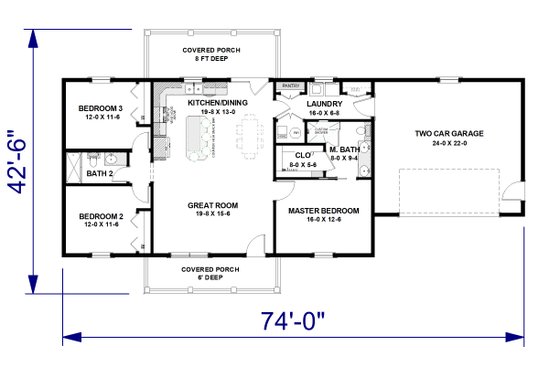 Floor Plan - Main Floor for Farmhouse House Plan #44-272 - 3 bed, 2 bath