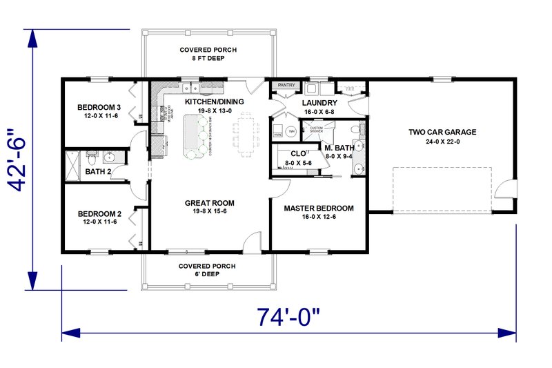 House Plan Design - Floor Plan - Main Floor for Farmhouse House Plan #44-272 - 3 bed, 2 bath
