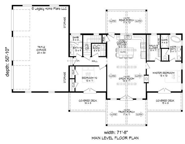 Southern Floor Plan - Main Floor Plan #932-900