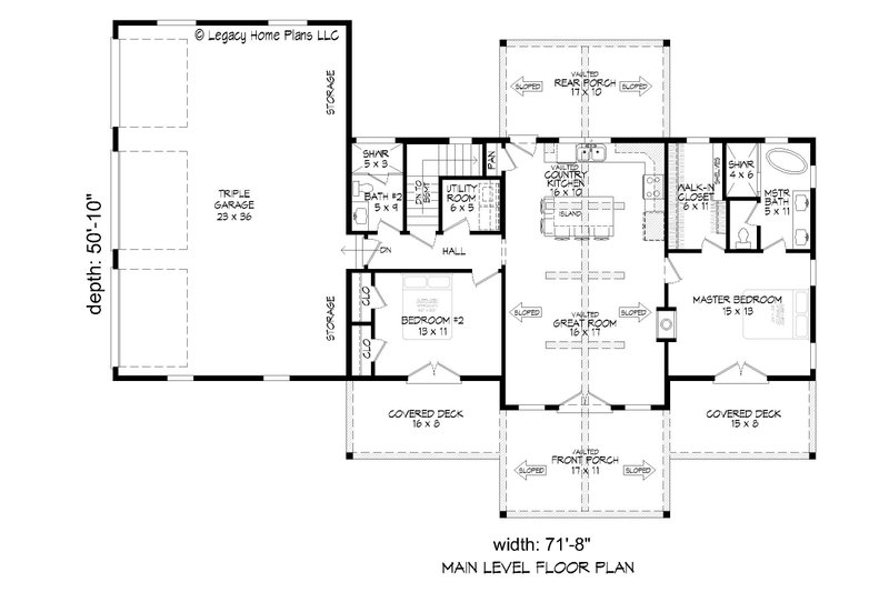 Home Plan - Floor Plan - Main Floor for Southern House Plan #932-900 - 2 bed, 2 bath