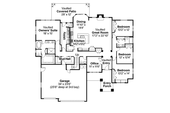 Floor Plan - Main Floor for Country House Plan #124-700 - 4 bed, 3.5 bath