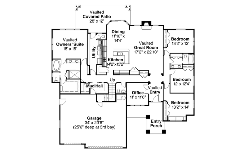 Home Plan - Floor Plan - Main Floor for Country House Plan #124-700 - 4 bed, 3.5 bath