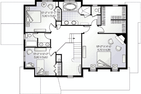 Floor Plan - Upper Floor for European House Plan #23-531 - 3 bed, 2.5 bath