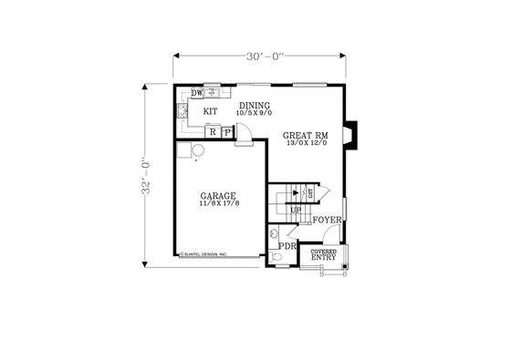 Floor Plan - Main Floor for Craftsman House Plan #53-589 - 3 bed, 2.5 bath