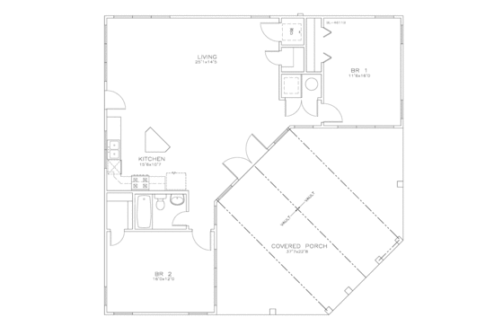 Floor Plan - Main Floor for Southern House Plan #8-241 - 2 bed, 1 bath