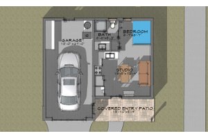 Floor Plan - Main Floor for Bungalow House Plan #910-4 - 1 bed, 1 bath