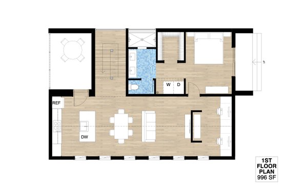 Floor Plan - Main Floor 1 for Farmhouse House Plan #933-10 - 2 bed, 2 bath
