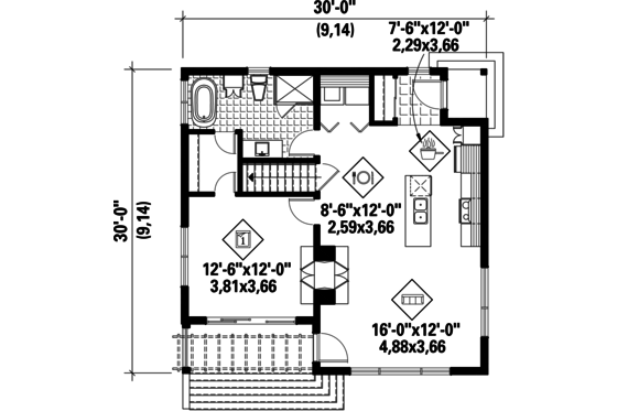 Floor Plan - Main Floor 1 for Contemporary House Plan #25-4578 - 1 bed, 1 bath