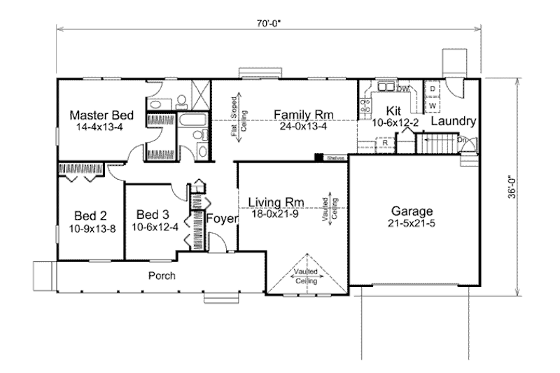 Architectural House Design - Floor Plan - Main Floor for Traditional House Plan #57-454 - 3 bed, 2 bath