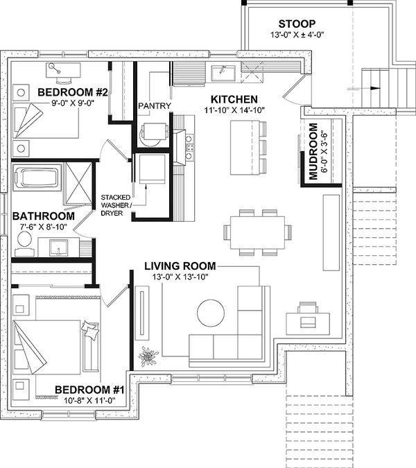 House Design - Country Floor Plan - Lower Floor Plan #23-558