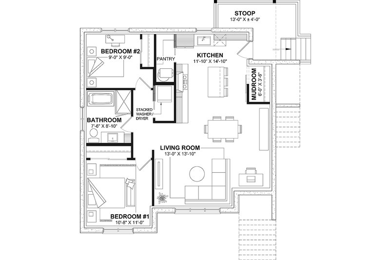 Home Plan - Floor Plan - Lower Floor for Country House Plan #23-558 - 2 bed, 1 bath