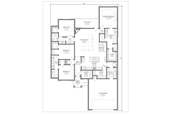 Floor Plan - Main Floor for Farmhouse House Plan #1119-12 - 4 bed, 3 bath