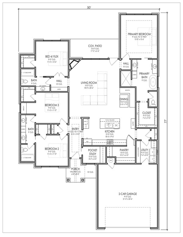 Architectural House Design - Floor Plan - Main Floor for Farmhouse House Plan #1119-12 - 4 bed, 3 bath