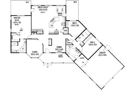 Floor Plan - Main Floor for Ranch House Plan #60-406 - 3 bed, 2 bath