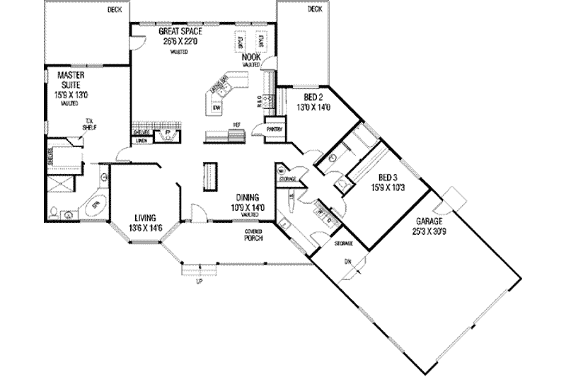 House Plan Design - Floor Plan - Main Floor for Ranch House Plan #60-406 - 3 bed, 2 bath