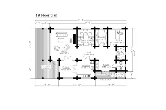Floor Plan - Main Floor for Log House Plan #549-6 - 4 bed, 3 bath