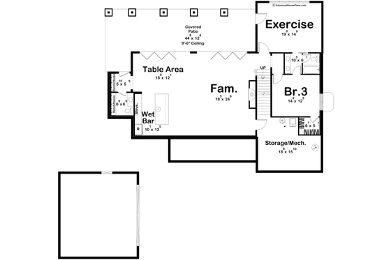 Floor Plan - Lower Floor for Farmhouse House Plan #455-583 - 2 bed, 2 bath