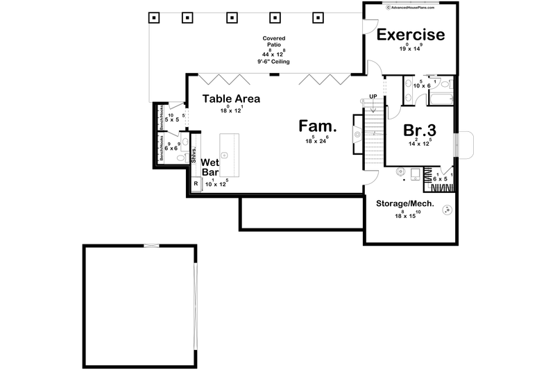 House Blueprint - Floor Plan - Lower Floor for Farmhouse House Plan #455-583 - 2 bed, 2 bath
