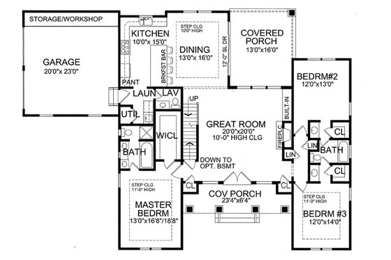 Floor Plan - Main Floor for Craftsman House Plan #456-36 - 3 bed, 2.5 bath