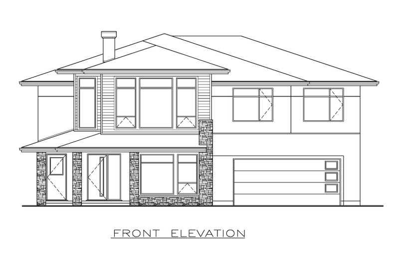 House Blueprint - Exterior - Front Elevation 3 for Prairie House Plan #1100-142 - 3 bed, 2 bath
