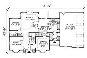 Floor Plan - Main Floor for Traditional House Plan #75-183 - 3 bed, 2.5 bath