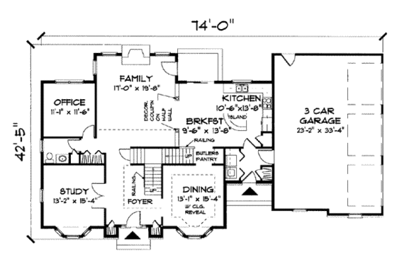 Floor Plan - Main Floor for Traditional House Plan #75-183 - 3 bed, 2.5 bath