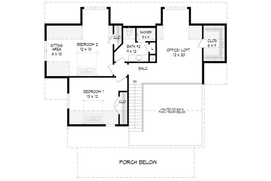 Floor Plan - Upper Floor for Farmhouse House Plan #932-345 - 3 bed, 2.5 bath