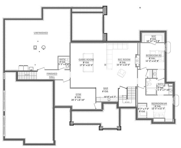 Dream House Plan - Floor Plan - Lower Floor for Farmhouse House Plan #1089-67 - 3 bed, 2.5 bath