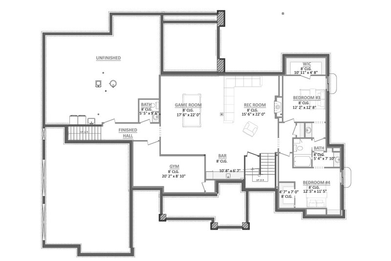 House Blueprint - Floor Plan - Lower Floor for Farmhouse House Plan #1089-67 - 3 bed, 2.5 bath