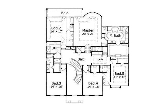Floor Plan - Upper Floor for European House Plan #411-468 - 5 bed, 4.5 bath