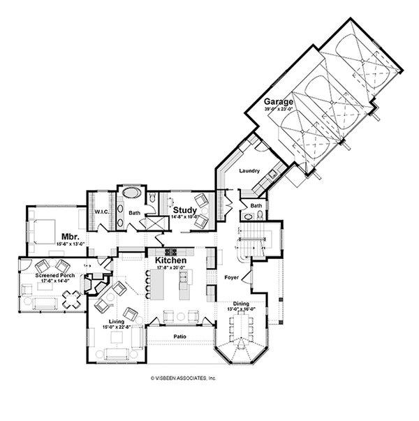 House Design - Floor Plan - Main Floor for Farmhouse House Plan #928-448 - 3 bed, 3.5 bath