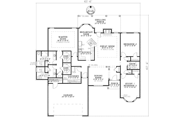 Floor Plan - Main Floor for Southern House Plan #17-2185 - 3 bed, 2 bath