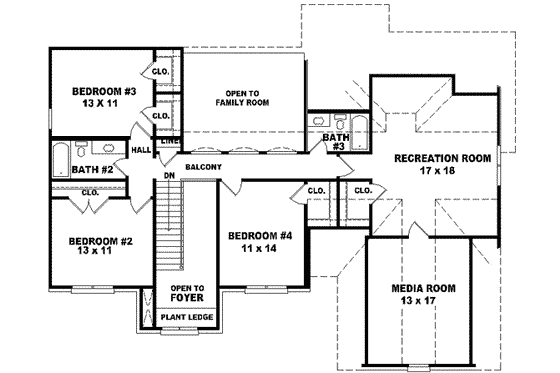 Floor Plan - Upper Floor for Traditional House Plan #81-543 - 4 bed, 3.5 bath