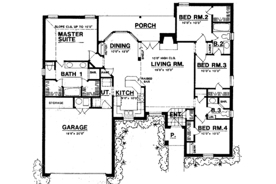 Floor Plan - Main Floor for Traditional House Plan #40-295 - 4 bed, 3 bath