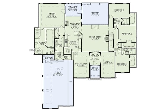 Floor Plan - Main Floor for Traditional House Plan #17-3265 - 4 bed, 3.5 bath