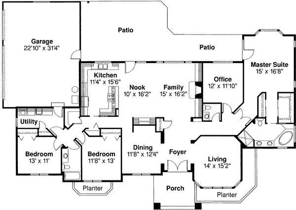 Mediterranean Floor Plan - Main Floor Plan #124-348