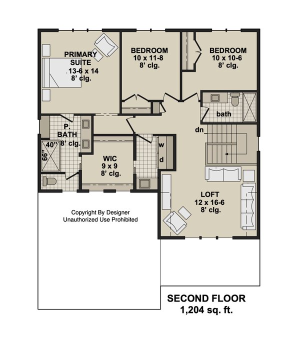 Architectural House Design - Floor Plan - Upper Floor for Craftsman House Plan #51-1525 - 3 bed, 2.5 bath