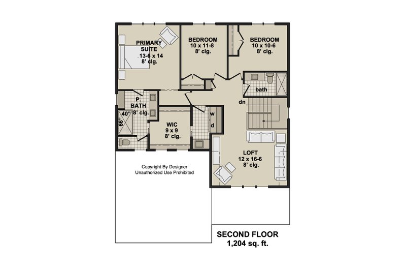 Architectural House Design - Floor Plan - Upper Floor for Craftsman House Plan #51-1525 - 3 bed, 2.5 bath
