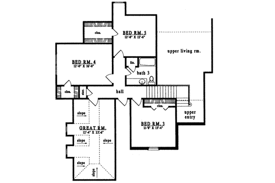 Floor Plan - Upper Floor for European House Plan #42-278 - 4 bed, 3.5 bath