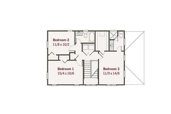 Craftsman style house plan, upper level floor plan