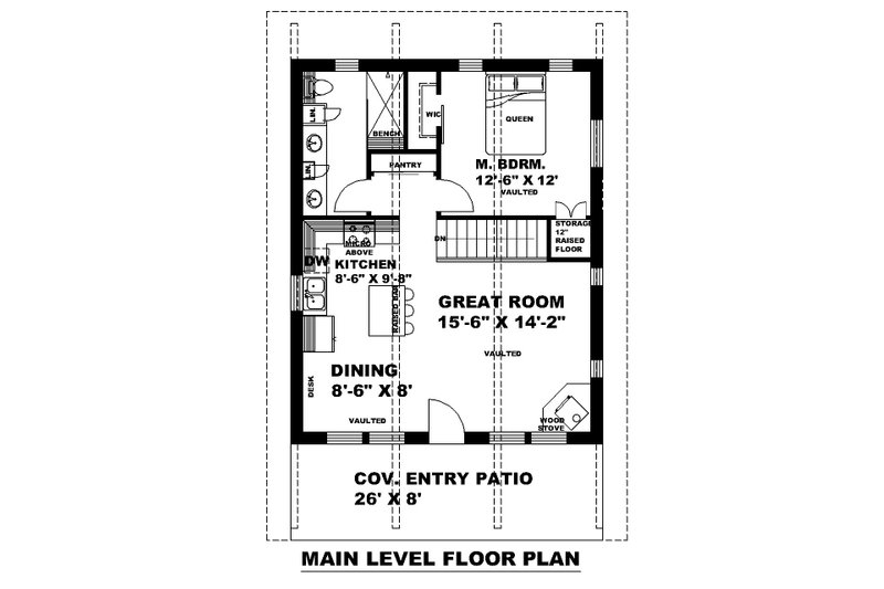 House Blueprint - Floor Plan - Main Floor for Contemporary House Plan #117-974 - 1 bed, 1 bath